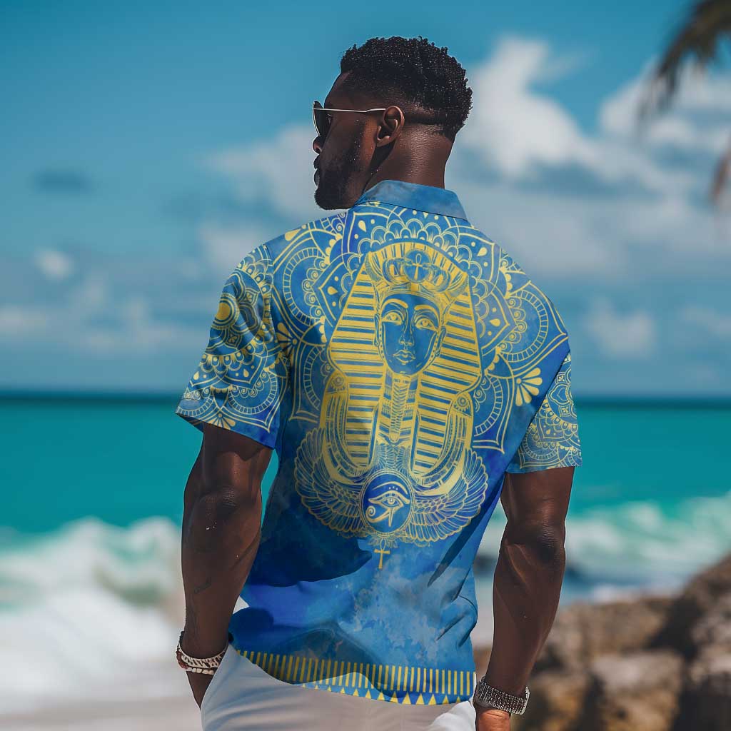 Personalized Egyptian Pharaoh Hawaiian Shirt with Mandala and Eye of Horus in Blue