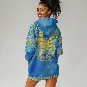 Personalized Egyptian Pharaoh Hoodie Dress with Mandala and Eye of Horus in Blue