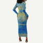 Personalized Egyptian Pharaoh Long Sleeve Bodycon Dress with Mandala and Eye of Horus in Blue DT02