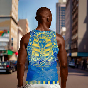 Personalized Egyptian Pharaoh Men Tank Top with Mandala and Eye of Horus in Blue