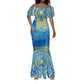 Personalized Egyptian Pharaoh Mermaid Dress with Mandala and Eye of Horus in Blue