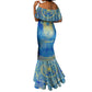 Personalized Egyptian Pharaoh Mermaid Dress with Mandala and Eye of Horus in Blue