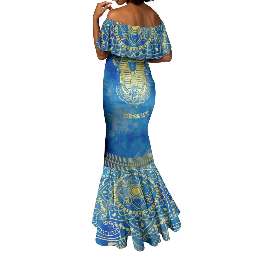 Personalized Egyptian Pharaoh Mermaid Dress with Mandala and Eye of Horus in Blue