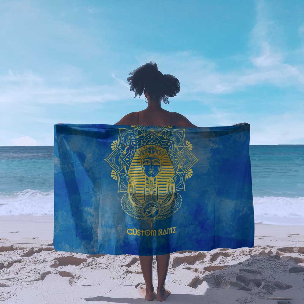 Personalized Egyptian Pharaoh Sarong with Mandala and Eye of Horus in Blue