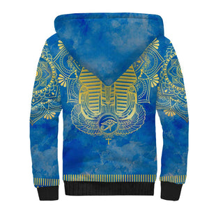 Personalized Egyptian Pharaoh Sherpa Hoodie with Mandala and Eye of Horus in Blue