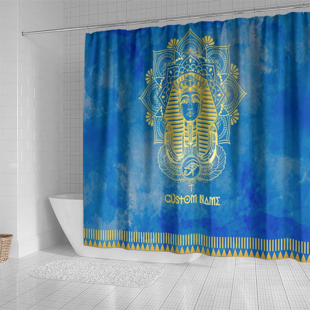 Personalized Egyptian Pharaoh Shower Curtain with Mandala and Eye of Horus in Blue