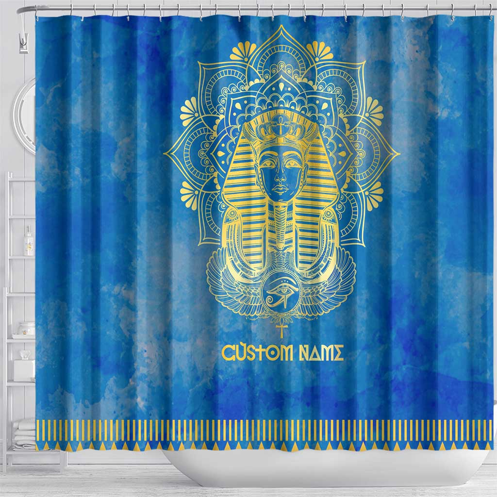 Personalized Egyptian Pharaoh Shower Curtain with Mandala and Eye of Horus in Blue