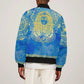 Personalized Egyptian Pharaoh Sleeve Zip Bomber Jacket with Mandala and Eye of Horus in Blue