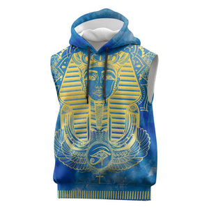 Personalized Egyptian Pharaoh Sleeveless Hoodie with Mandala and Eye of Horus in Blue - African Pride