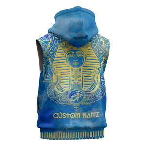 Personalized Egyptian Pharaoh Sleeveless Hoodie with Mandala and Eye of Horus in Blue - African Pride