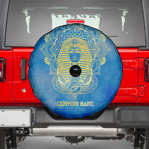 Personalized Egyptian Pharaoh Spare Tire Cover with Mandala and Eye of Horus in Blue