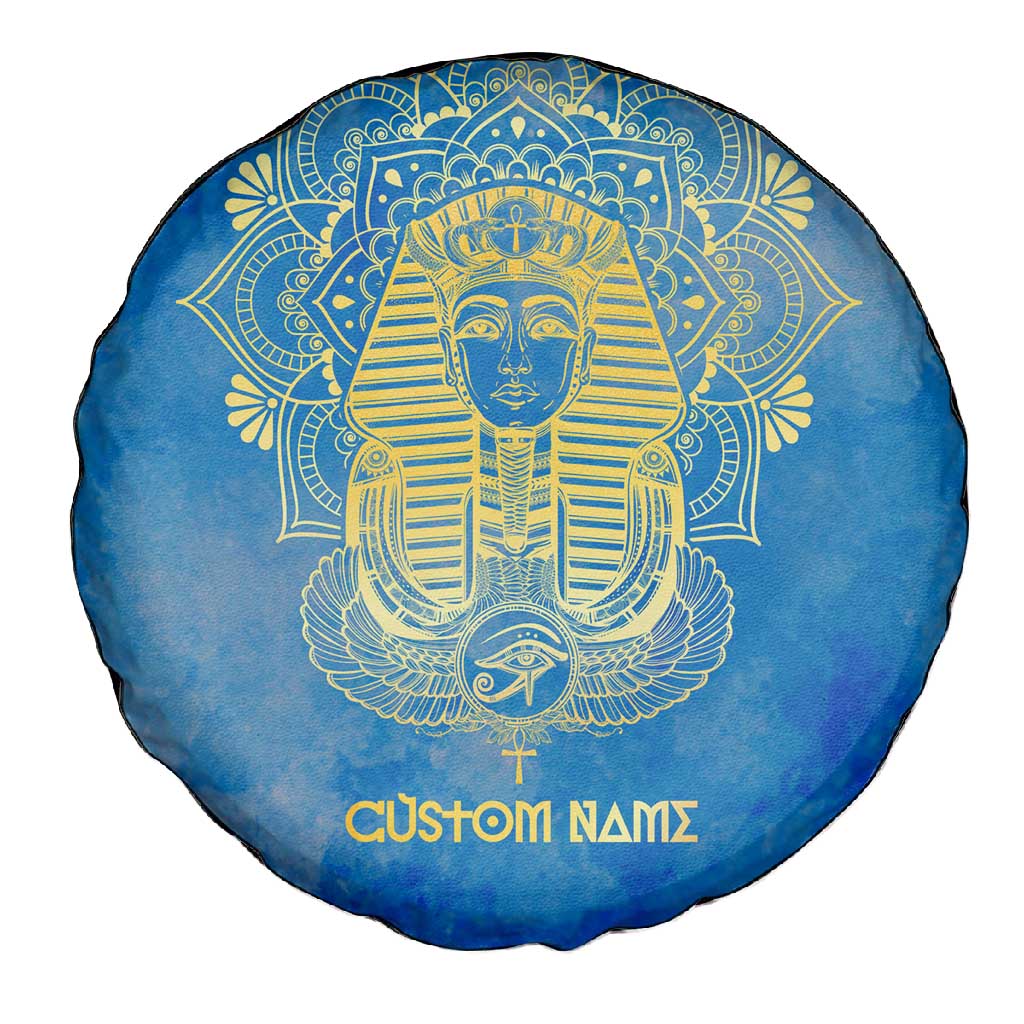 Personalized Egyptian Pharaoh Spare Tire Cover with Mandala and Eye of Horus in Blue