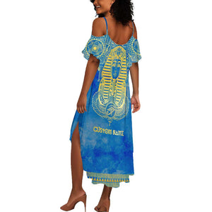 Personalized Egyptian Pharaoh Summer Maxi Dress with Mandala and Eye of Horus in Blue