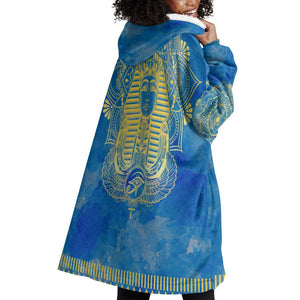 Personalized Egyptian Pharaoh Wearable Blanket Hoodie with Mandala and Eye of Horus in Blue
