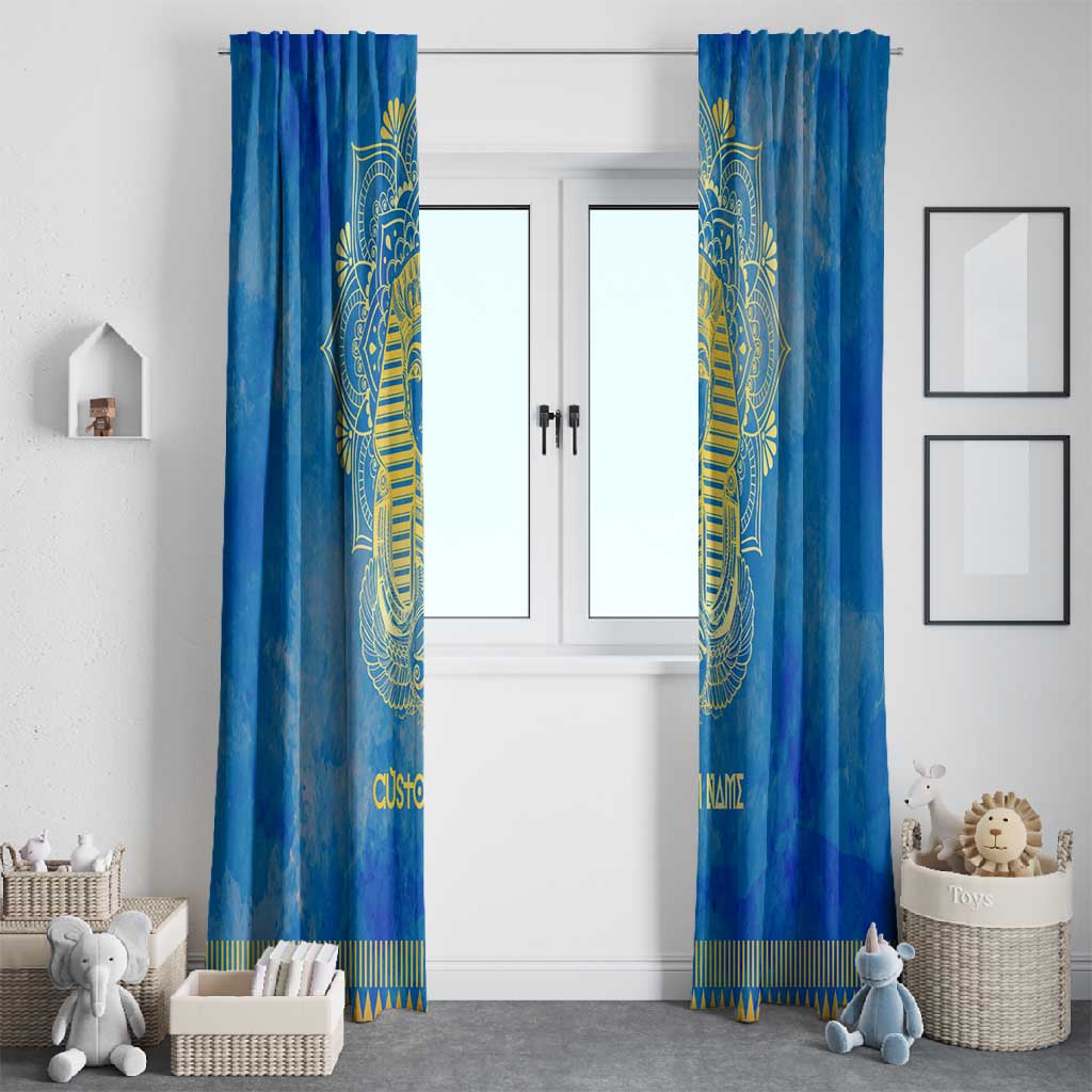 Personalized Egyptian Pharaoh Window Curtain with Mandala and Eye of Horus in Blue