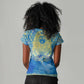 Personalized Egyptian Pharaoh Women V-Neck T-Shirt with Mandala and Eye of Horus in Blue