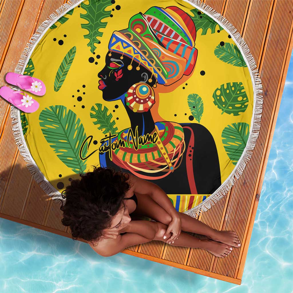 Personalized African Woman Beach Blanket Tropical Style