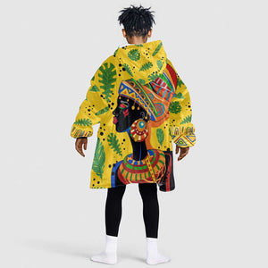 Personalized African Woman KId Wearable Blanket Hoodie Tropical Style