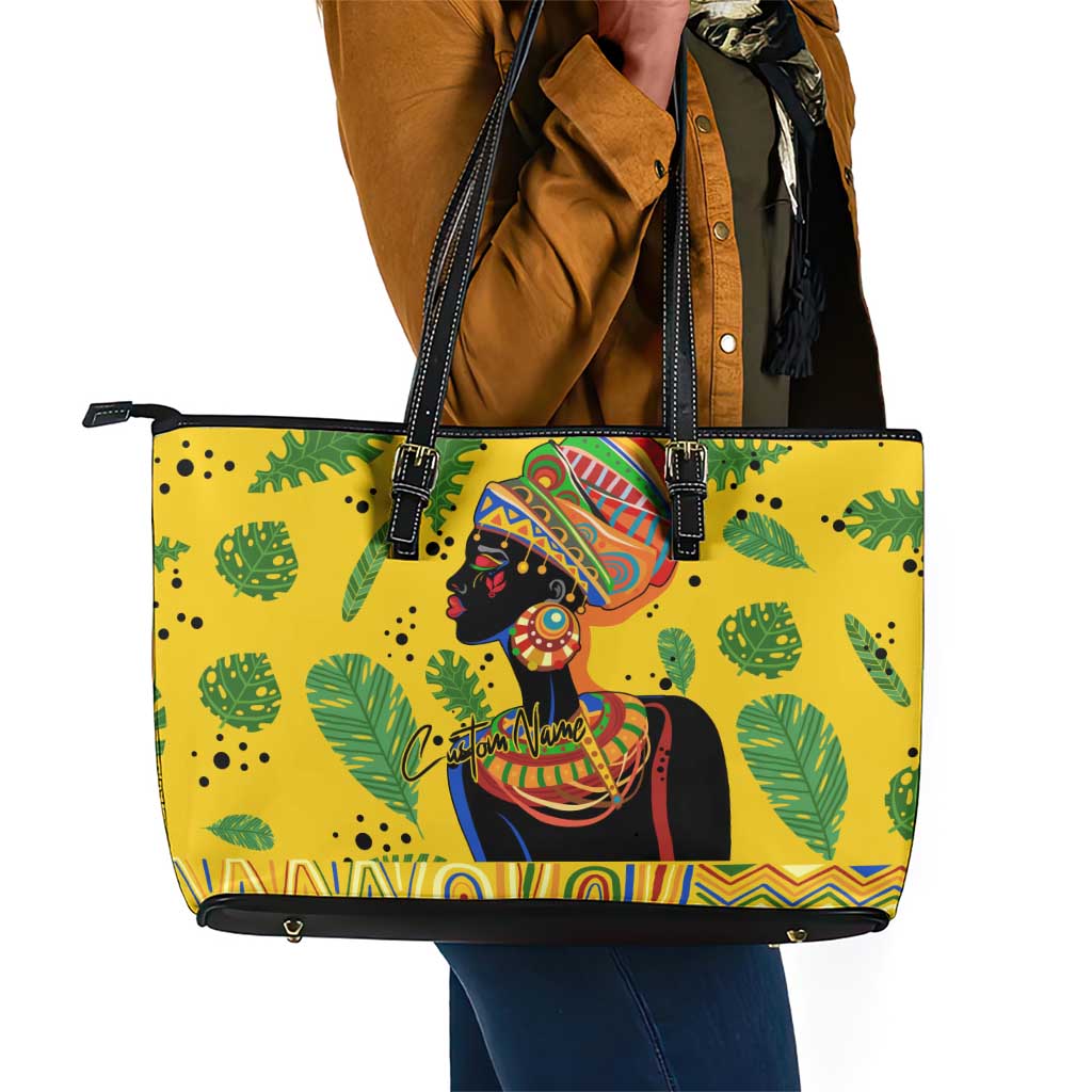 Personalized African Woman Leather Tote Bag Tropical Style