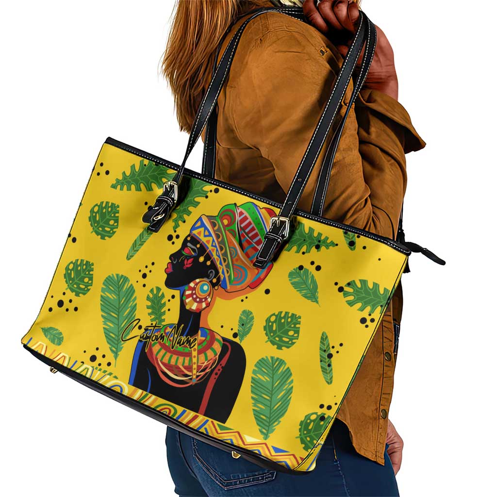 Personalized African Woman Leather Tote Bag Tropical Style
