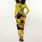 Personalized African Woman Long Sleeve Bodycon Dress Tropical Style DT02
