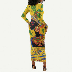 Personalized African Woman Long Sleeve Bodycon Dress Tropical Style DT02