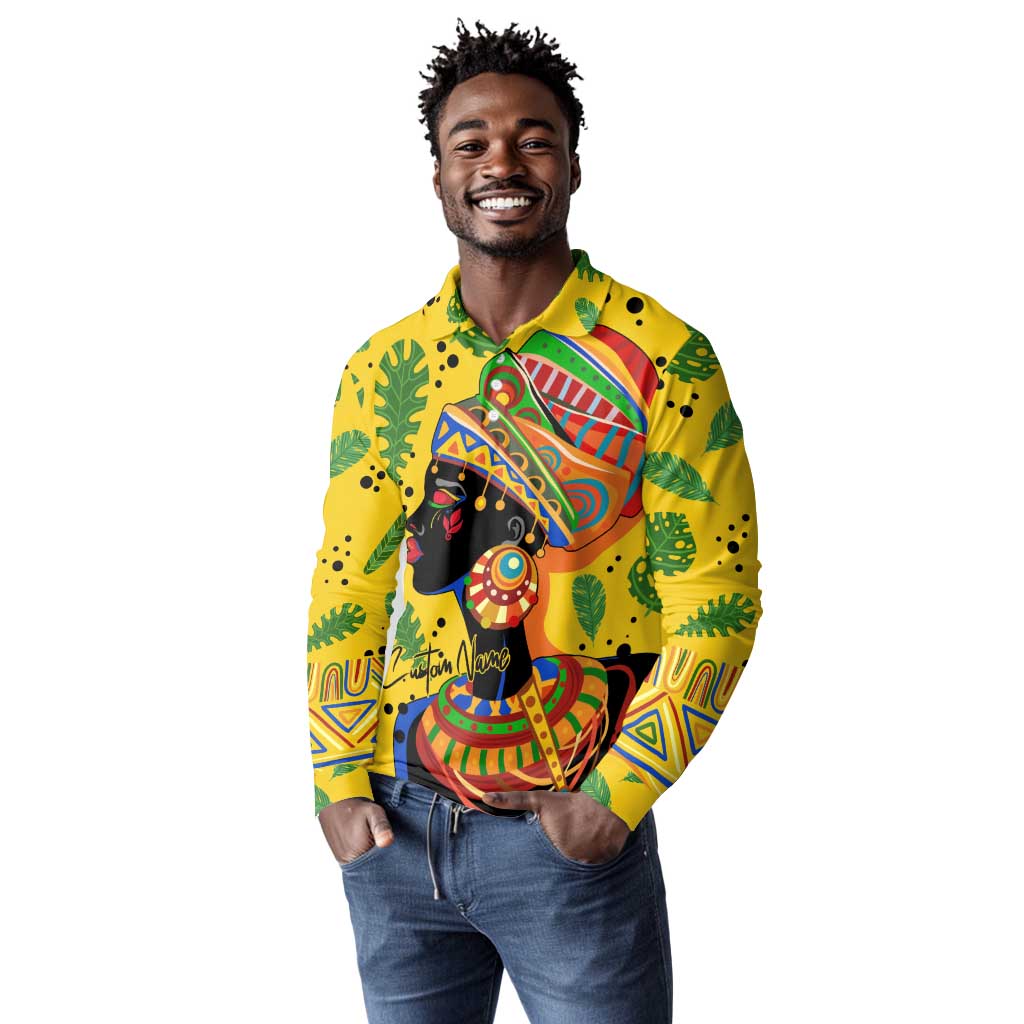 Personalized African Woman Long Sleeve Polo Shirt Tropical Style