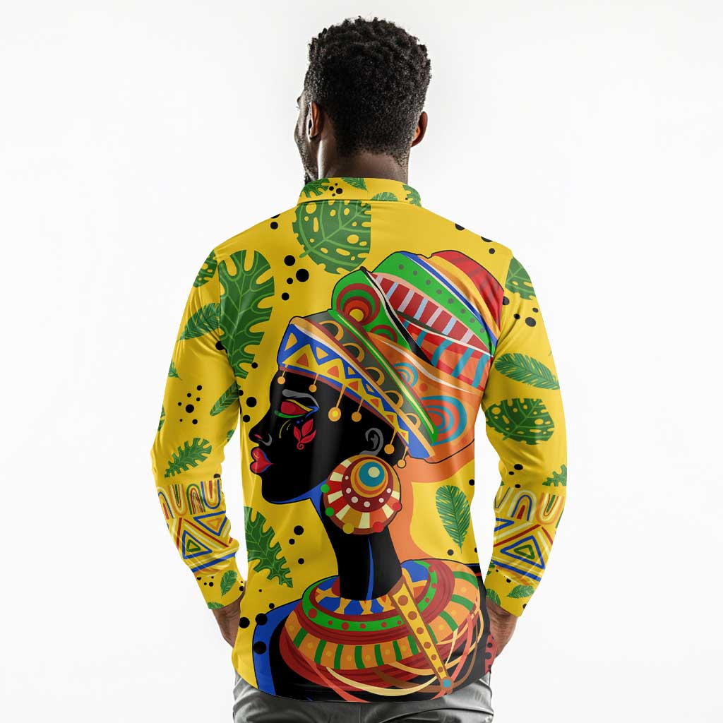 Personalized African Woman Long Sleeve Polo Shirt Tropical Style
