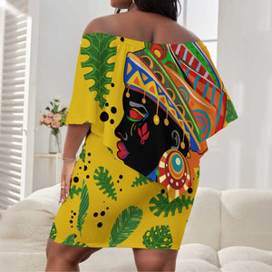 Personalized African Woman Off Shoulder Short Dress Tropical Style