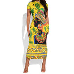 Personalized African Woman Short Sleeve Bodycon Dress Tropical Style DT02