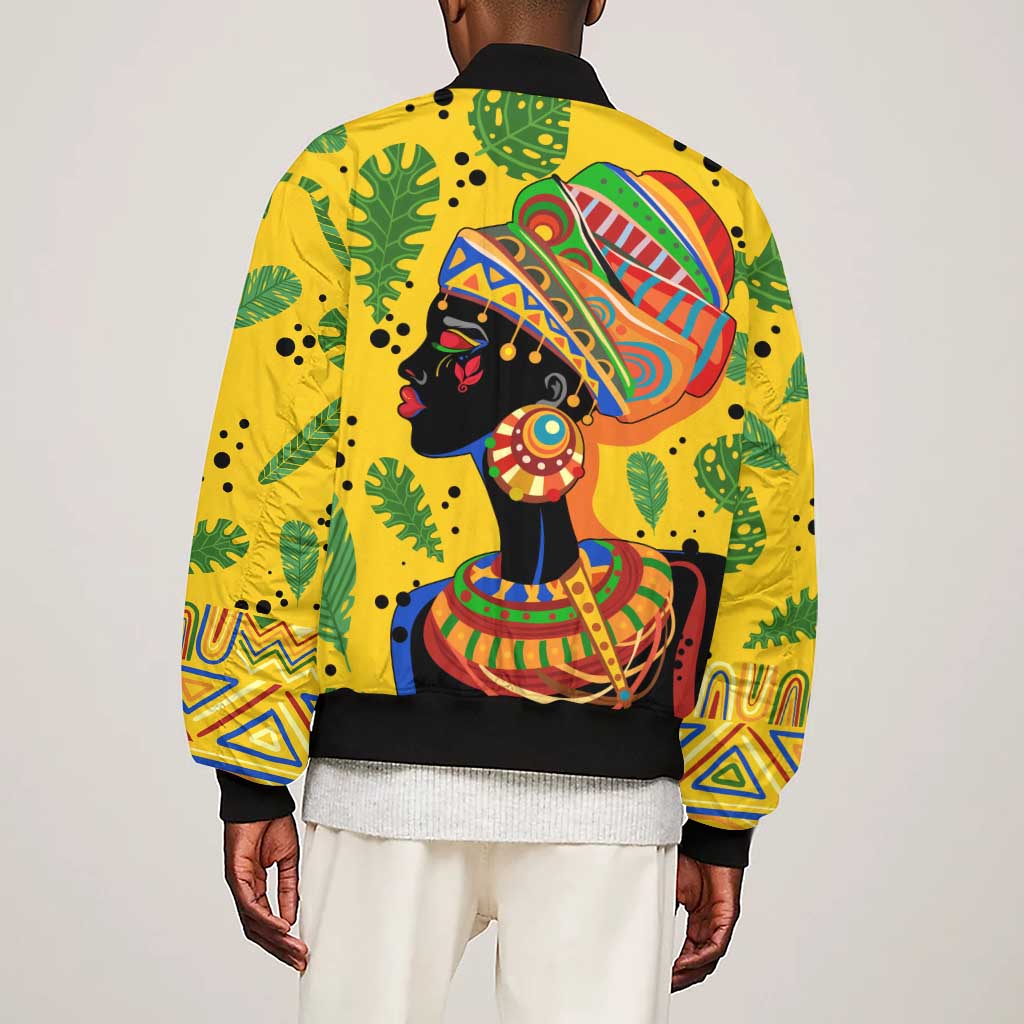 Personalized African Woman Sleeve Zip Bomber Jacket Tropical Style
