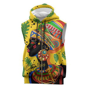 Personalized African Woman Sleeveless Zip Hoodie Tropical Style - African Pride