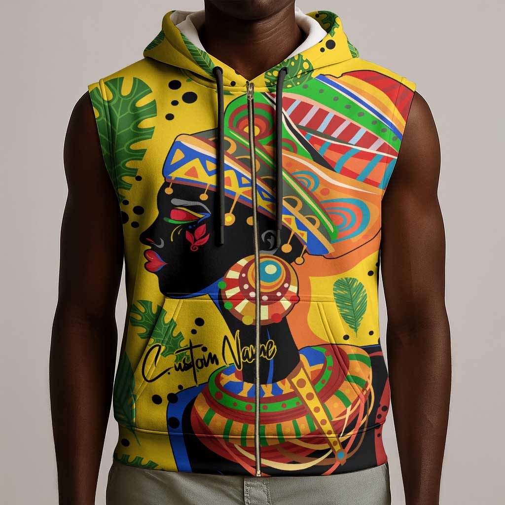 Personalized African Woman Sleeveless Zip Hoodie Tropical Style - African Pride