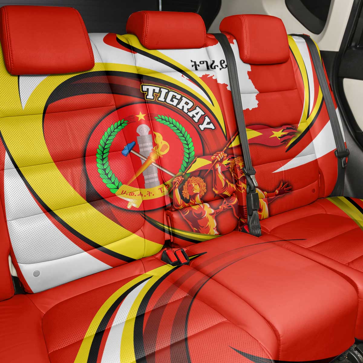 Ethiopia Tigray Back Car Seat Cover Revolution Emblem Freedom Fighters and Flag