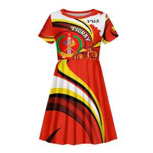 Ethiopia Tigray Kid Short Sleeve Dress Revolution Emblem Freedom Fighters and Flag