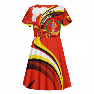 Ethiopia Tigray Kid Short Sleeve Dress Revolution Emblem Freedom Fighters and Flag