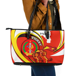 Ethiopia Tigray Leather Tote Bag Revolution Emblem Freedom Fighters and Flag