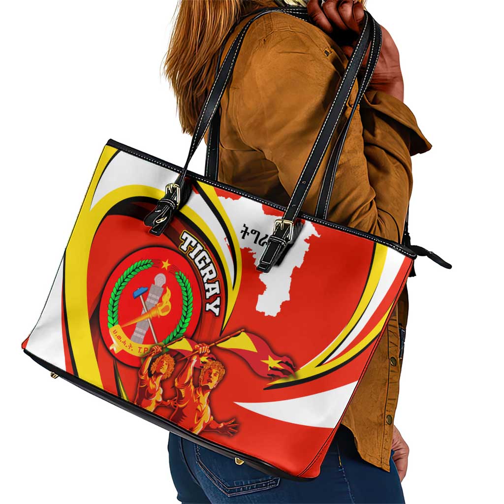 Ethiopia Tigray Leather Tote Bag Revolution Emblem Freedom Fighters and Flag