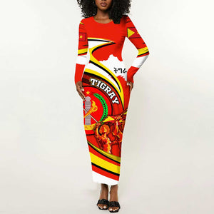 Ethiopia Tigray Long Sleeve Bodycon Dress Revolution Emblem Freedom Fighters and Flag DT02