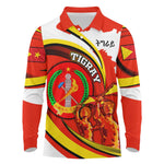 Ethiopia Tigray Long Sleeve Polo Shirt Revolution Emblem Freedom Fighters and Flag