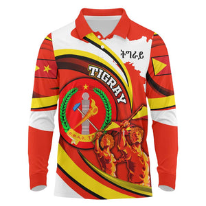 Ethiopia Tigray Long Sleeve Polo Shirt Revolution Emblem Freedom Fighters and Flag