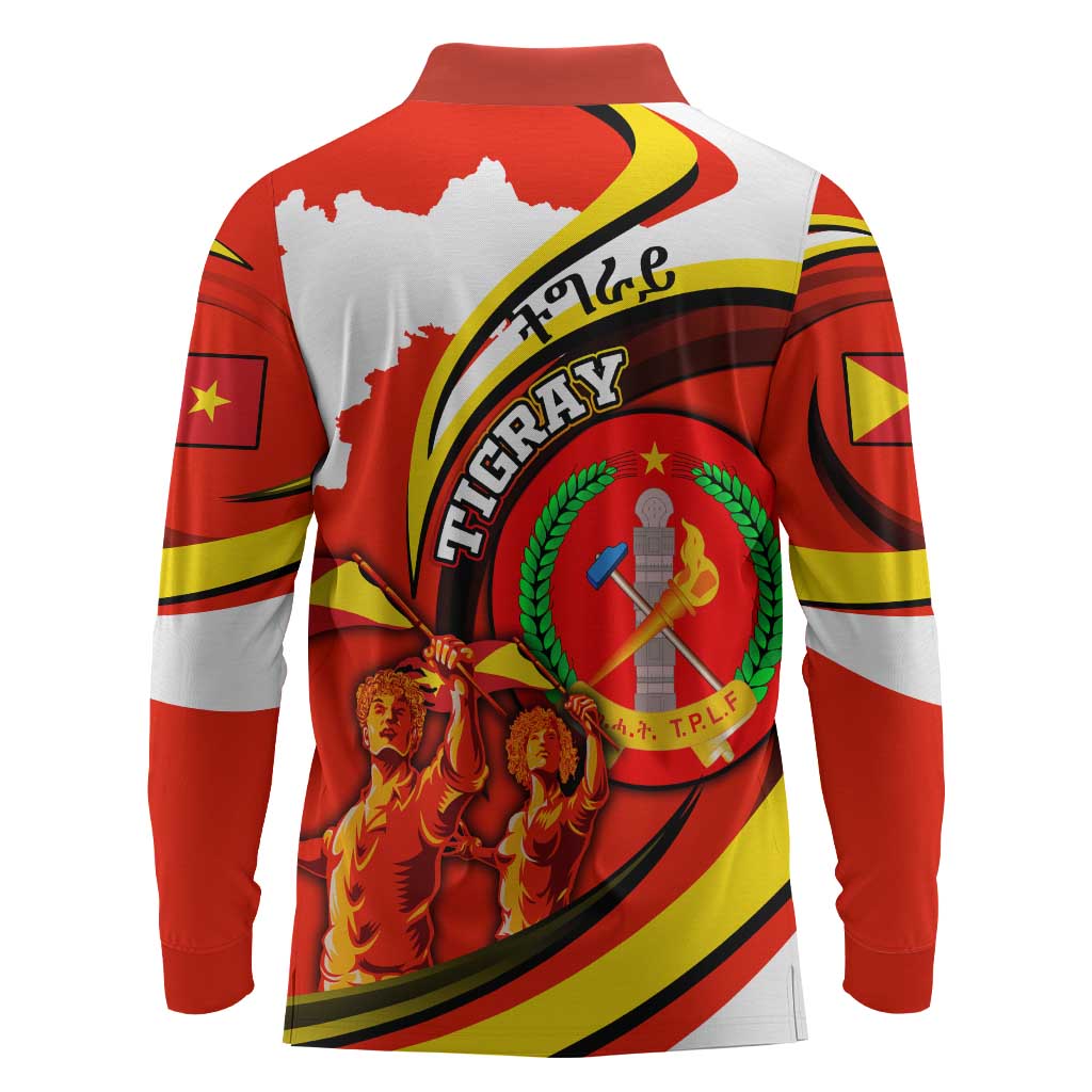 Ethiopia Tigray Long Sleeve Polo Shirt Revolution Emblem Freedom Fighters and Flag