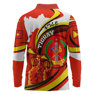 Ethiopia Tigray Long Sleeve Polo Shirt Revolution Emblem Freedom Fighters and Flag