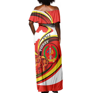 Ethiopia Tigray Off Shoulder Maxi Dress Revolution Emblem Freedom Fighters and Flag
