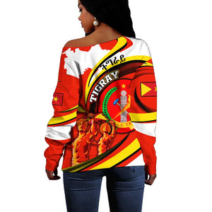 Ethiopia Tigray Off Shoulder Sweater Revolution Emblem Freedom Fighters and Flag