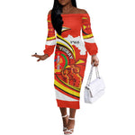 Ethiopia Tigray Off The Shoulder Long Sleeve Dress Revolution Emblem Freedom Fighters and Flag
