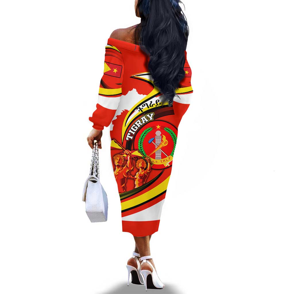 Ethiopia Tigray Off The Shoulder Long Sleeve Dress Revolution Emblem Freedom Fighters and Flag