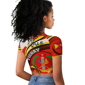 Ethiopia Tigray Raglan Cropped T shirt Revolution Emblem Freedom Fighters and Flag