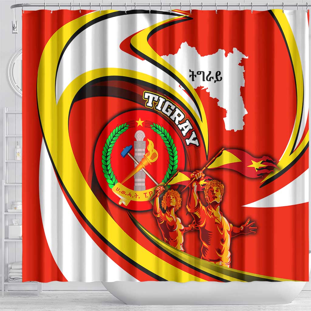 Ethiopia Tigray Shower Curtain Revolution Emblem Freedom Fighters and Flag