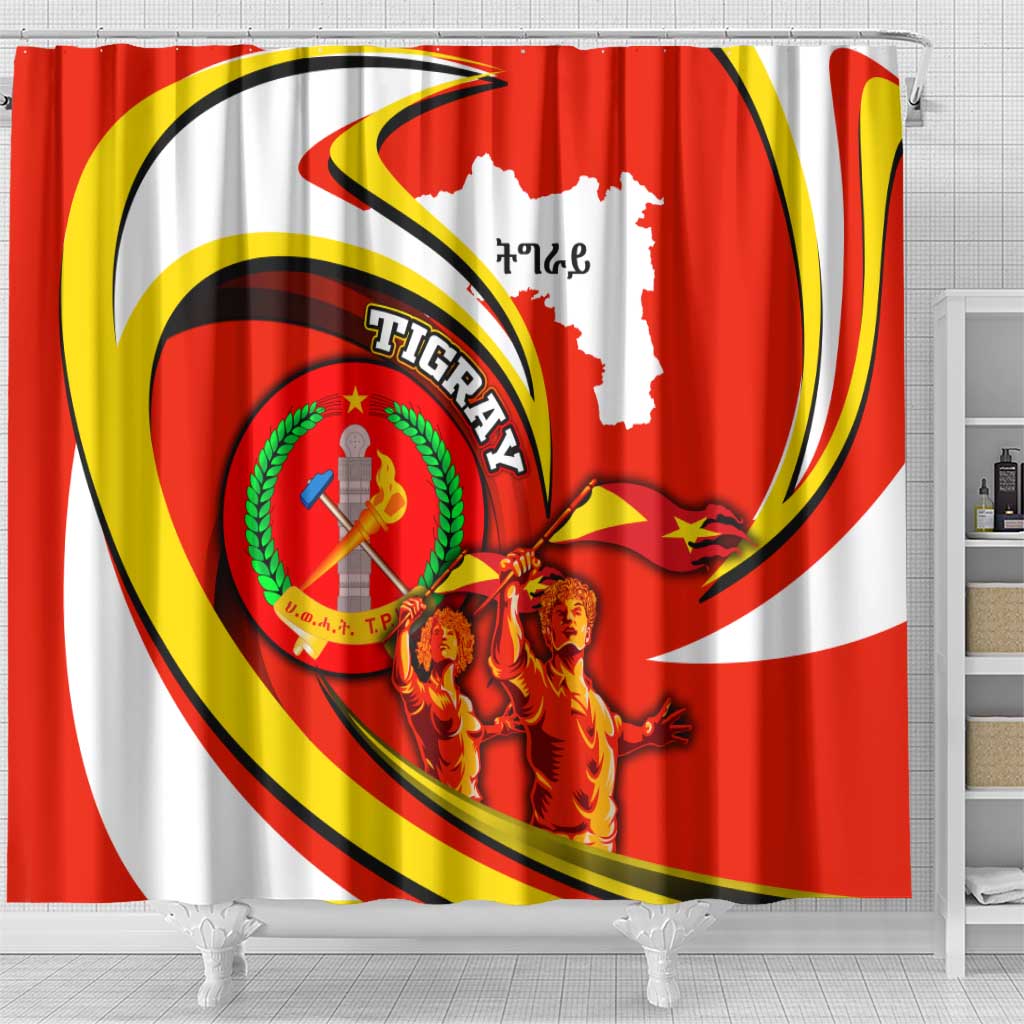 Ethiopia Tigray Shower Curtain Revolution Emblem Freedom Fighters and Flag